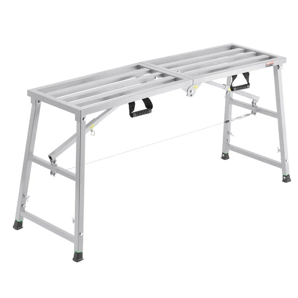 VEVOR Work Platform, 4 Gear Adjustable Height, Folding Alloy Steel Step Ladder, Portable Scaffolding Platform, 800 lb Load Capacity, Non-Slip Rubber Feet, Drywall Painting Stool, Cleaning & Washing
