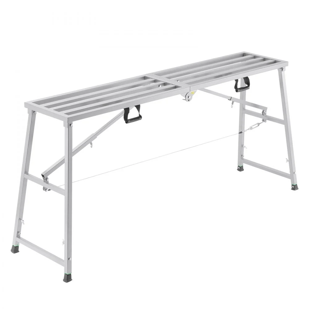 VEVOR Work Platform, 4 Gear Adjustable Height, Folding Alloy Steel Step Ladder, Portable Scaffolding Platform, 880 lb Load Capacity, Non-Slip Rubber Feet, Drywall Painting Stool, Cleaning & Washing