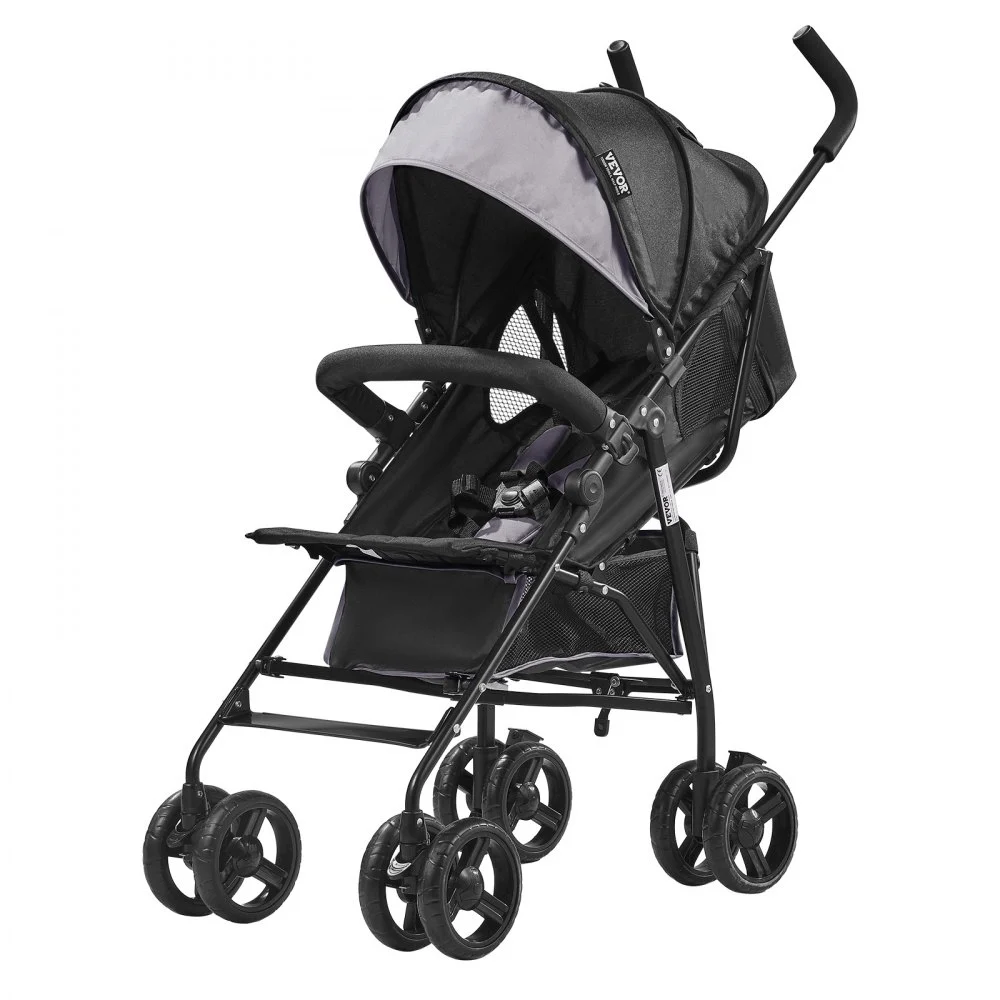 Clearance
VEVOR Lightweight Stroller, Compact Easy Fold MultiPosition Recline Canopy Backrest, Carbon Steel Frame, Large Storage Basket,Cup Holder, Umbrella Toddler Baby Stroller for Travel, Light Gray/Black