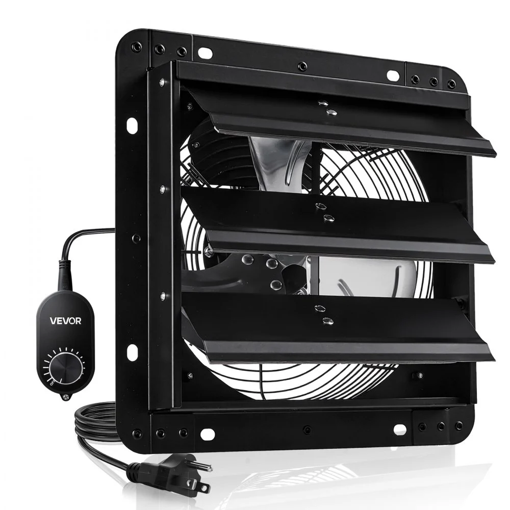 VEVOR 10 inch Shutter Exhaust Fan, Wall Mounted Attic Vent Fan with Variable Speed Controller, 900 CFM, AC Motor, Heavy-duty Steel, Low Noise for Shed, Garage, Greenhouse Ventilation Cooling, Black