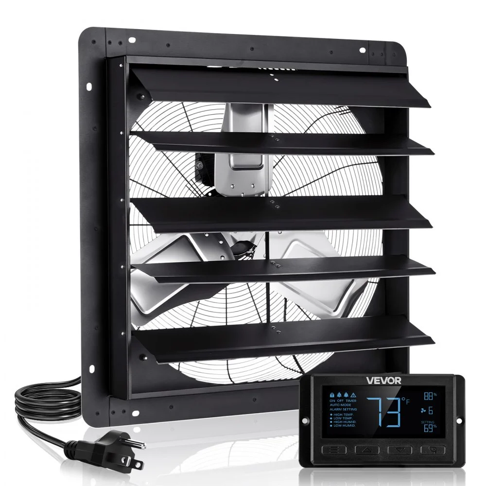 Summer Sale

        
               VEVOR 24 inch Shutter Exhaust Fan, Wall Mounted Attic Vent Fan with Smart Programming Variable Speed Temperature Control, 2900 CFM,EC Motor,Timer, for Shed,Garage,Greenhouse Ventilation Cooling,Black