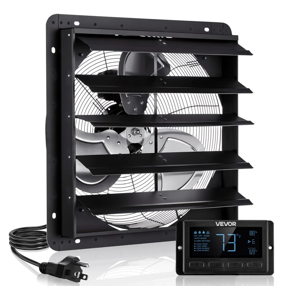 Summer Sale

        
               VEVOR 20 inch Shutter Exhaust Fan, Wall Mounted Attic Vent Fan with Smart Programming Variable Speed Temperature Control, 4800 CFM,EC Motor,Timer, for Shed,Garage,Greenhouse Ventilation Cooling,Black
