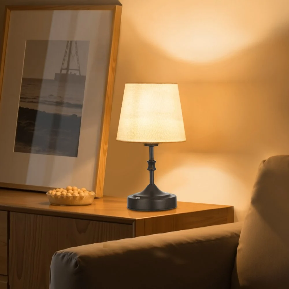 VEVOR Cordless Table Lamp, 5200mAh Built-in Rechargeable Battery Small Desk Lamp, 3-Level Brightness, Fabric Shade, 2700-3000K Color Temperature, Table Light for Restaurant, Bedroom, Bars, Black