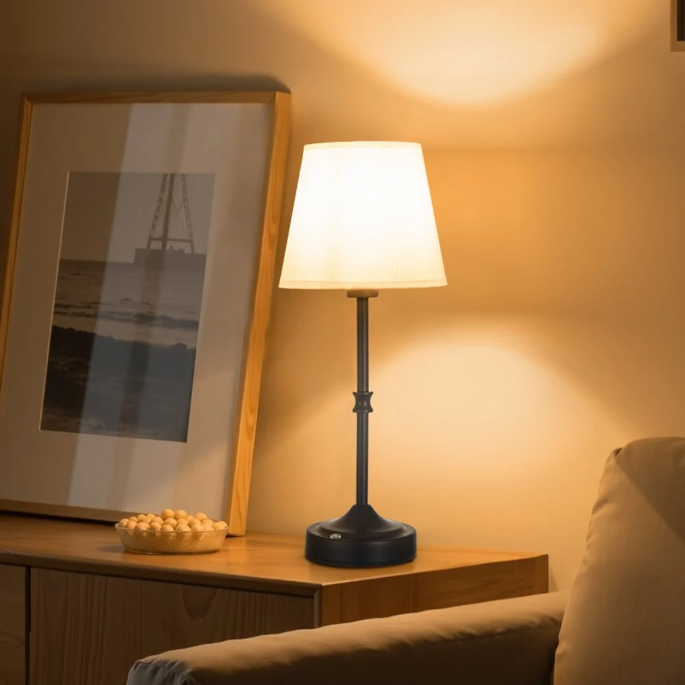 VEVOR Cordless Table Lamp, 5200mAh Built-in Rechargeable Battery Desk Lamp, 3-Level Brightness, Fabric Shade, 2700-3000K Color Temperature, Table Light for Restaurant, Bedroom, Bar Counter, Black