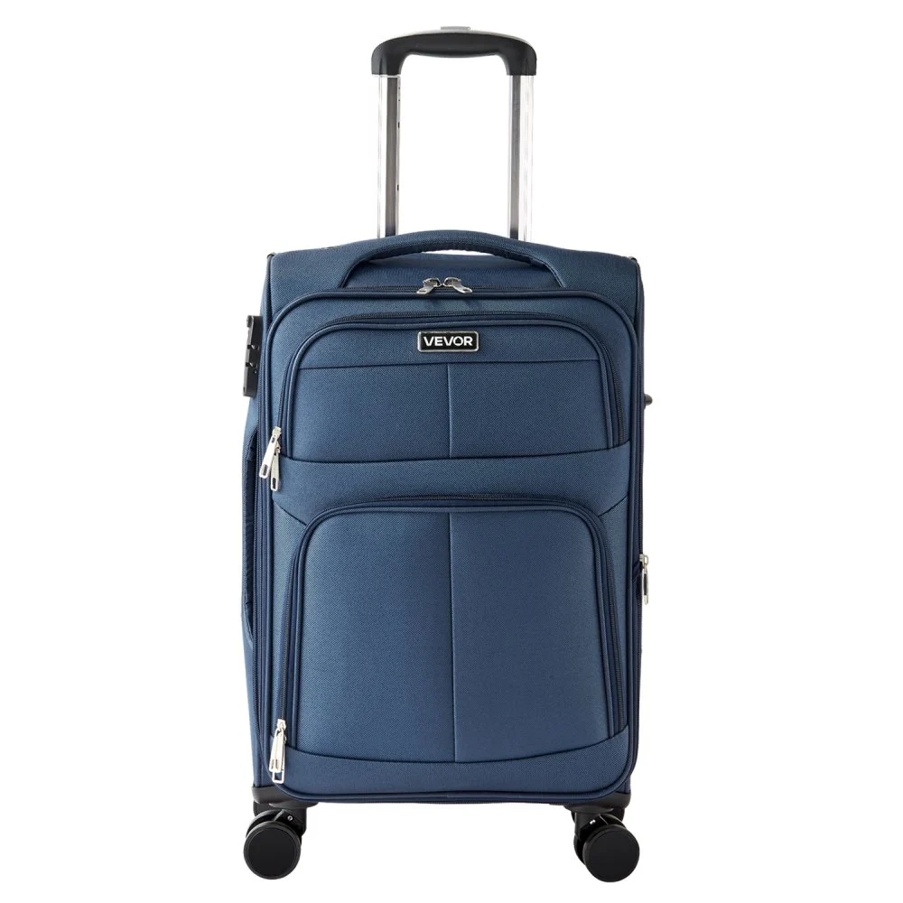 VEVOR Softside Expandable Luggage with Spinner Wheels, 20-Inch Softside Carry on Luggage, Lightweight Checked Suitcase with Expandable Zippered Pocket and TSA Lock, Blue