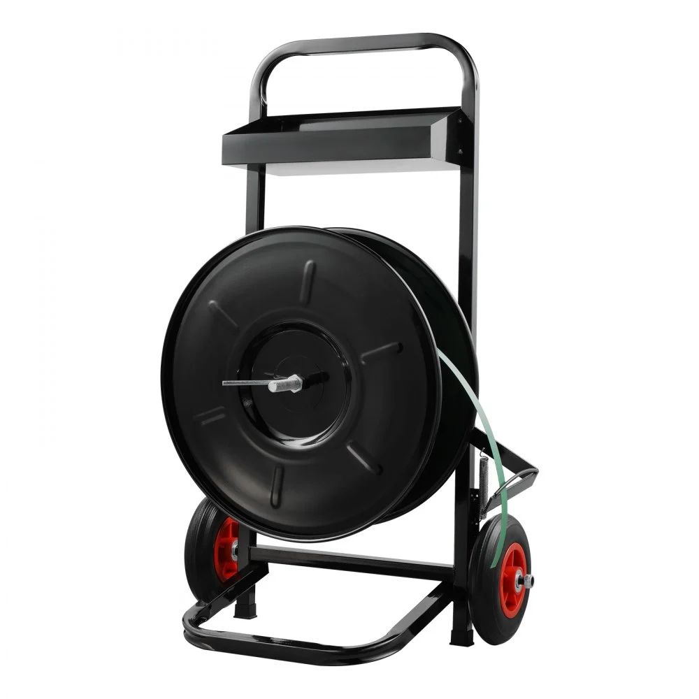 VEVOR Banding Strapping Cart, for PET/PP/Fiber Strapping Coils with 8" Core Size, Heavy Duty Strapping Dispenser, Equipped with Anti-Retreat Pulleys, Upgrade Brake System, Spacious Tray for Tools