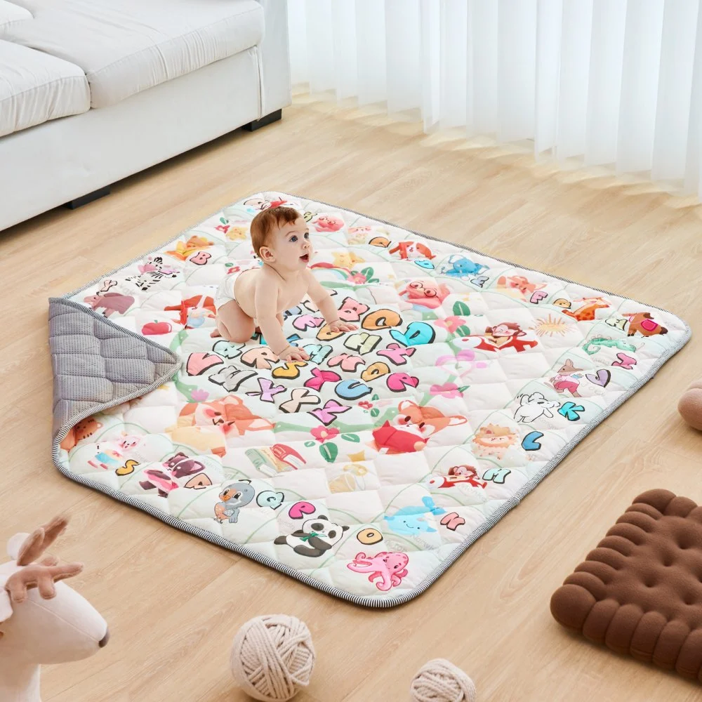 VEVOR Baby Play Mat, 50""x50"" Baby Crawling Mat, Non-Slip One-Piece Thickened Soft Baby Playmat, Foldable Rollable Floor Mat, Waterproof Activity Playmats for Babies,Toddlers, Infants, Machine Washable