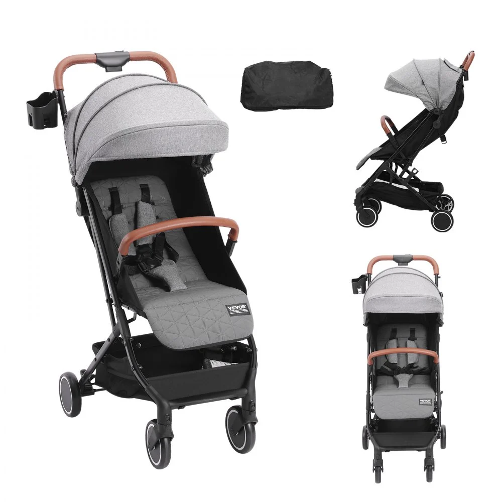 VEVOR Standard Baby Infant Stroller, Toddler Stroller with 95°-150° Adjustable Backrest & & 0/90°Adjustable Footrest & One-click Folding, Newborn Stroller with Cup Holder and Carry Bag, Dark Grey