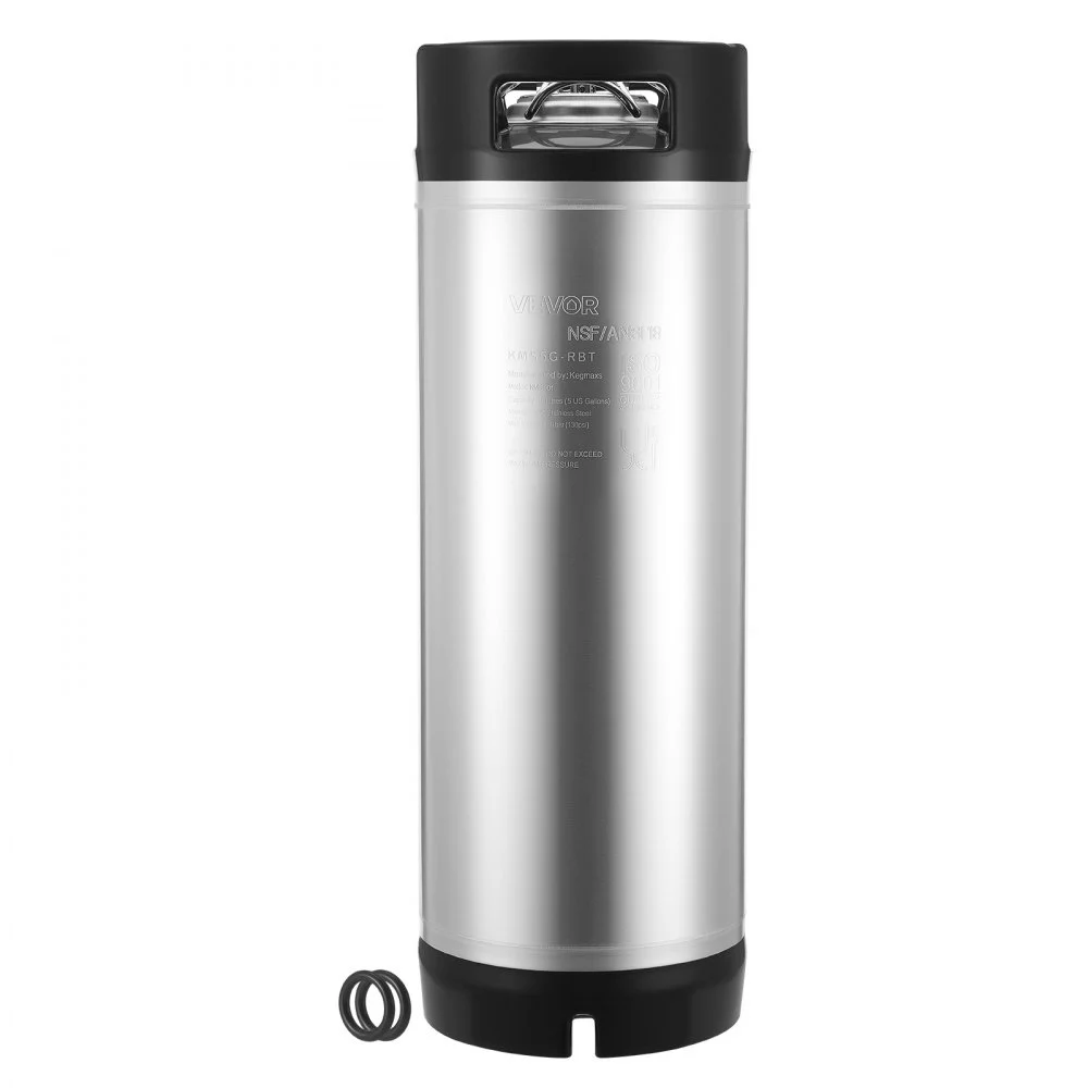 VEVOR Corny Keg, 5 Gallon Ball Lock Keg, SUS304 Cold Brew Kegs with Dual Rubber Handles & Heavy-Duty Rubber Bottom, Brewing Equipment for Home Brewing Party, 1 PCS
