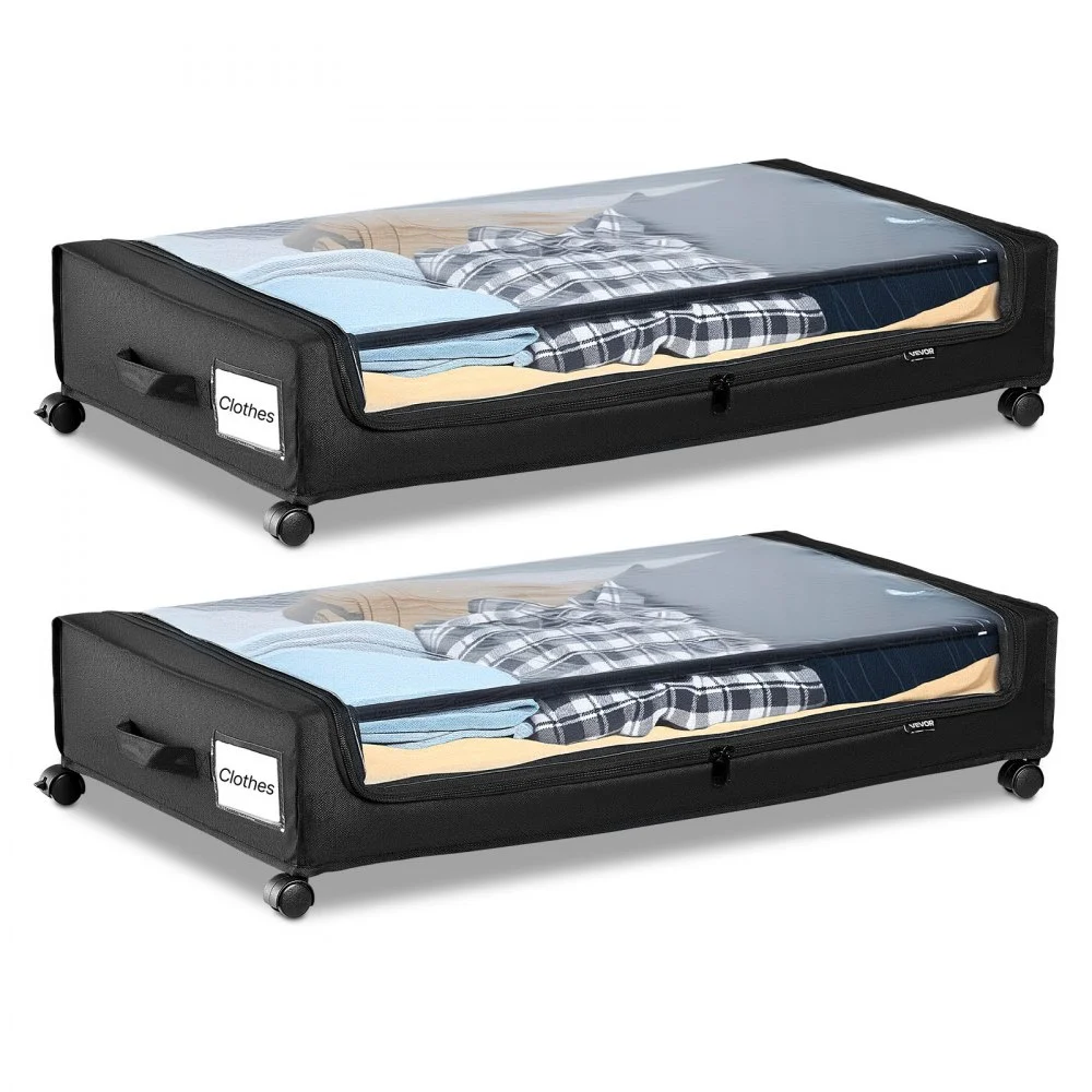 VEVOR Under Bed Storage with Wheels, 30.3 x 18.5 x 6.8 inch, Underbed Containers with Clear Lid, Underbed Shoe Organizer, Rolling Under the Bed Storage Bins for Clothes Shoes Blankets Bedroom, 2 Pack