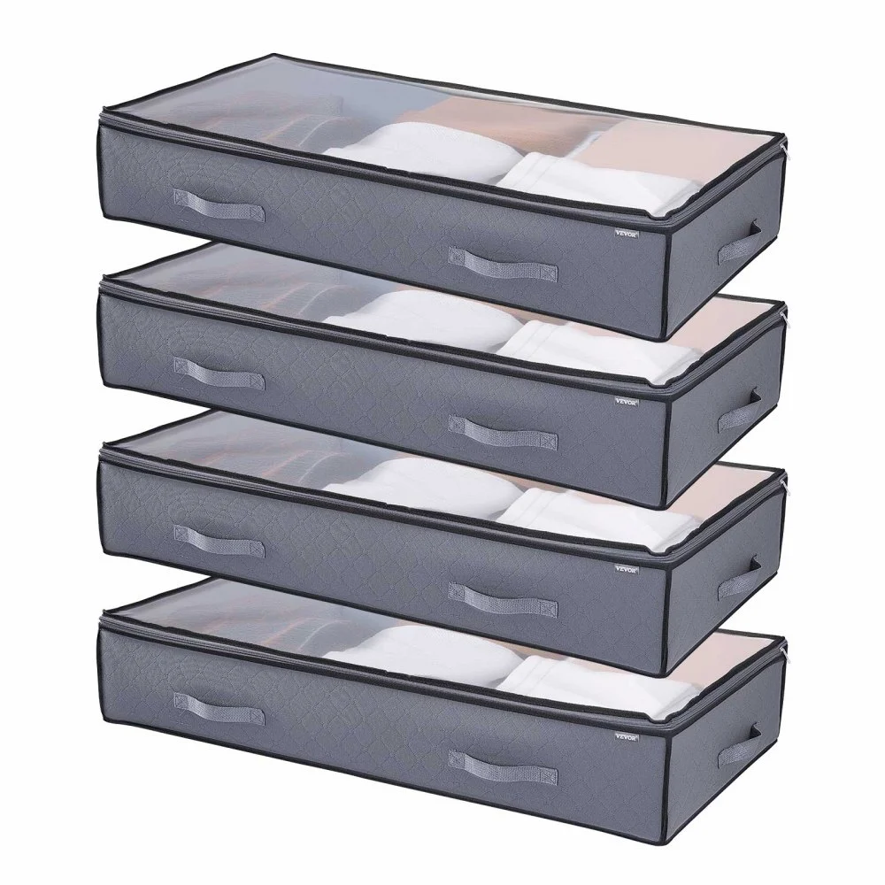 VEVOR Under Bed Storage with Clear Lids, 39.2 x 19.7 x 7.1 Inch, 90L Large Underbed Clothes Storage Containers, Low Profile Under Bed Drawer Shoe Organizer Bins Box for Blanket Shoe Bedroom, 4 Pack
