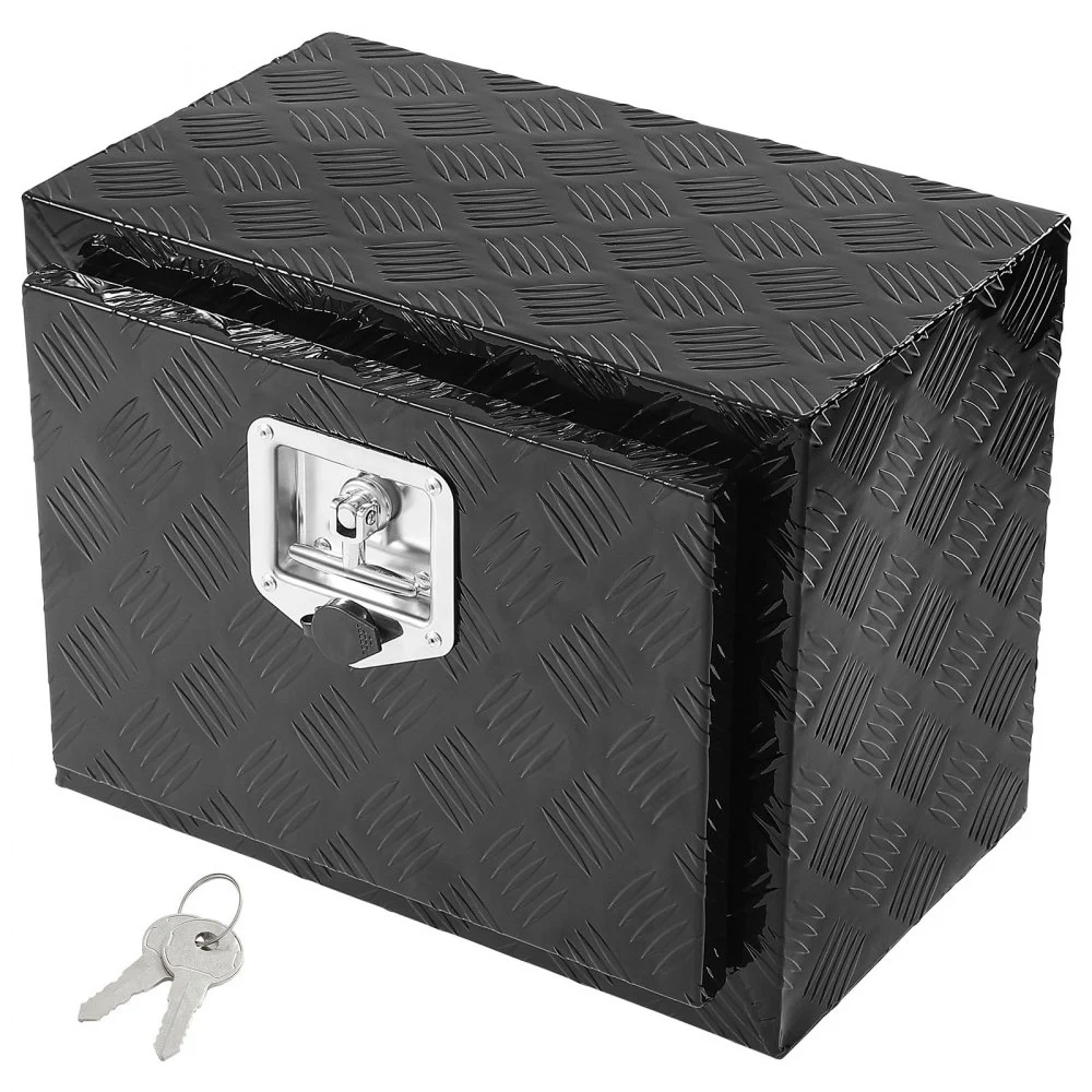 VEVOR Underbody Truck Box, 18" x 12" x 14" Pickup Storage Box, Heavy Duty Aluminum Diamond Plate Tool Box with Lock and Keys, Waterproof Trailer Storage Box with T-Handle Latch for Truck, Van, Trailer