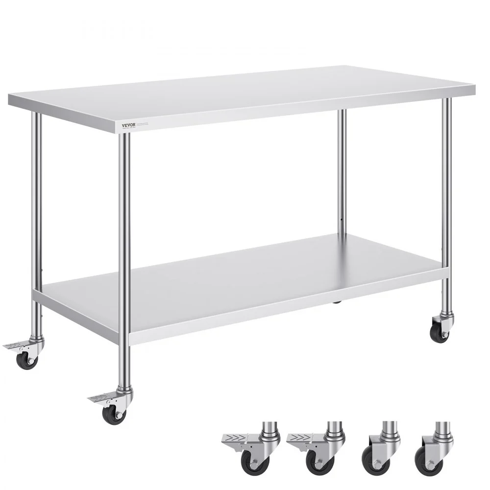 Summer Sale
VEVOR Stainless Steel Work Table 30 x 60 x 38 Inch, with 4 Wheels, 3 Adjustable Height Levels, Heavy Duty Food Prep Worktable for Commercial Kitchen Restaurant, Silver
