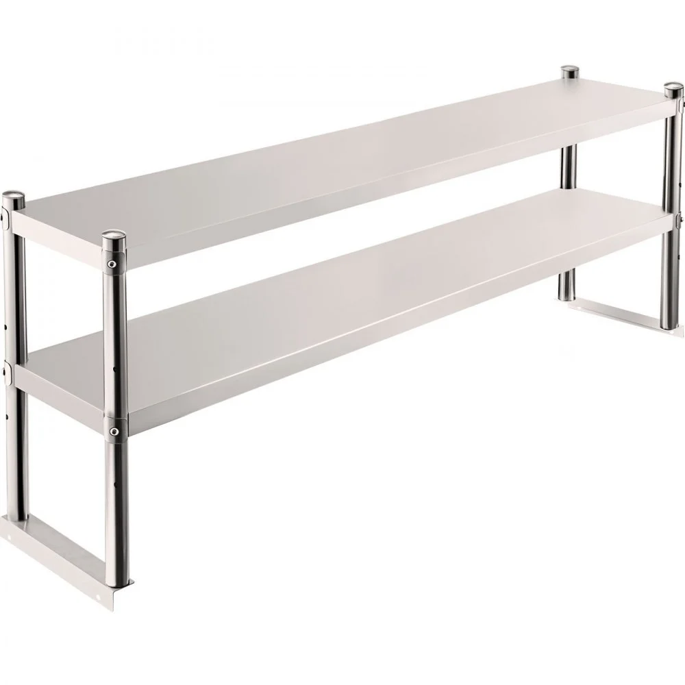 VEVOR Double Overshelf, Double Tier Stainless Steel Overshelf, 60 in. Length x 12 in. Width Double Deck Overshelf, Height Adjustable Overshelf for Prep & Work Table in Kitchen, Restaurant and Workshop