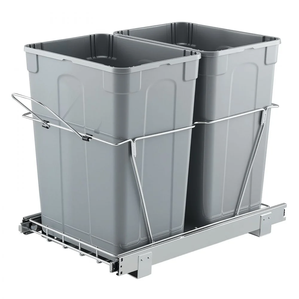 VEVOR Pullout Trash Can for Kitchen Cabinets, 35 QT x2 Double Under Sink Garbage Waste Recycling Bin, Under Mount Waste Container, with Heavy Duty Metal Full Extension Sliding System and Handle