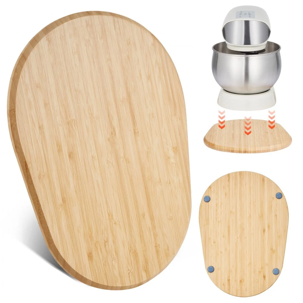 VEVOR Mixer Slider, Oval 15.7 x 11.1-inch, Appliance Slider Compatible with Tilt Head 5.5-8 Qt Stand Mixer, PTFE Feet, Kitchen Countertop Storage Mover Sliding Tray, Natural Wood