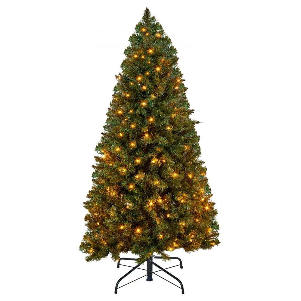 VEVOR Christmas Tree, 4ft Prelit Artificial Xmas Tree, Full Holiday Decor Trees with 120 Warm White LED Lights, 8 Lighting Modes, 539 Branch Tips & Sturdy Metal Base for Home Party Office Decoration
