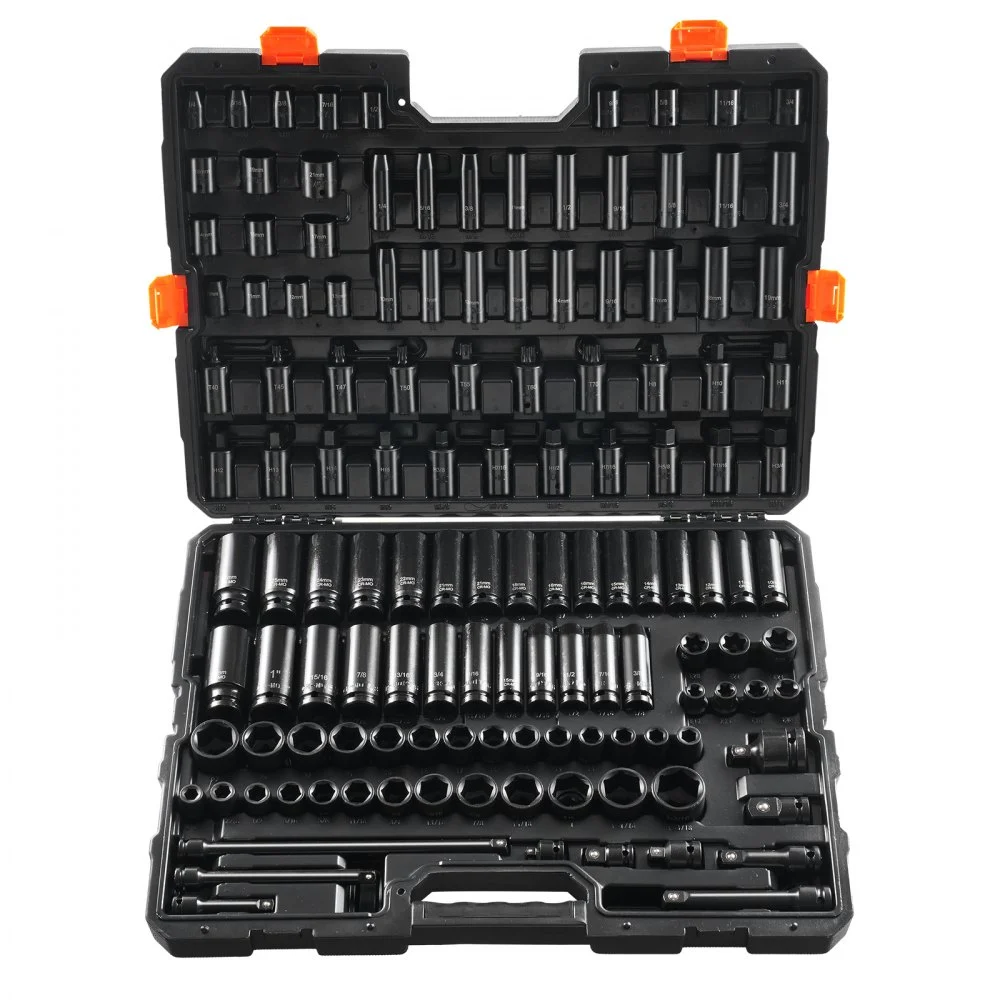 Summer Sale
VEVOR Impact Socket Set 130 Piece 3/8" & 1/2" - SAE & Metric Drive Socket Set - 6 Point Cr-Mo Alloy Steel for Auto Repair - Easy-to-Read Size Markings - Includes Storage Case
