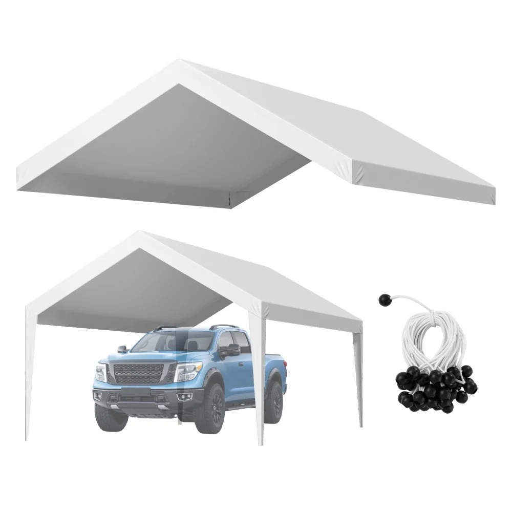 VEVOR Carport Replacement Canopy, 12 x 20 ft Potable Garage Tent Top Tarp, UV-Resistant & Waterproof Car Shelter Tarp, Heavy Duty Car Port Cover with Ball Buggees, White, Frame Not Included