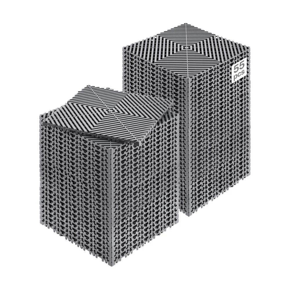 VEVOR Interlocking Drainage Mat, 12” x 12” Modular Interlocking Cushion, 55 Pcs Splicing Drainage Mats, Non-Slip Gray PP Drainage Floor Tile and Shower Mat, for Garage, Garden, Kitchen & Outdoor