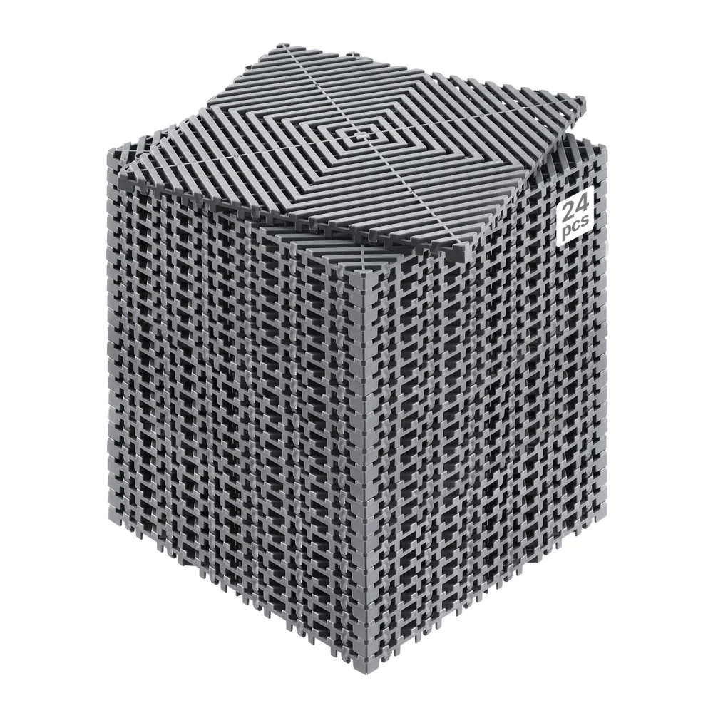 VEVOR Interlocking Drainage Mat, 12” x 12” Modular Interlocking Cushion, 24 Pcs Splicing Drainage Mats, Non-Slip Gray PP Drainage Floor Tile and Shower Mat, for Garage, Garden, Kitchen & Outdoor