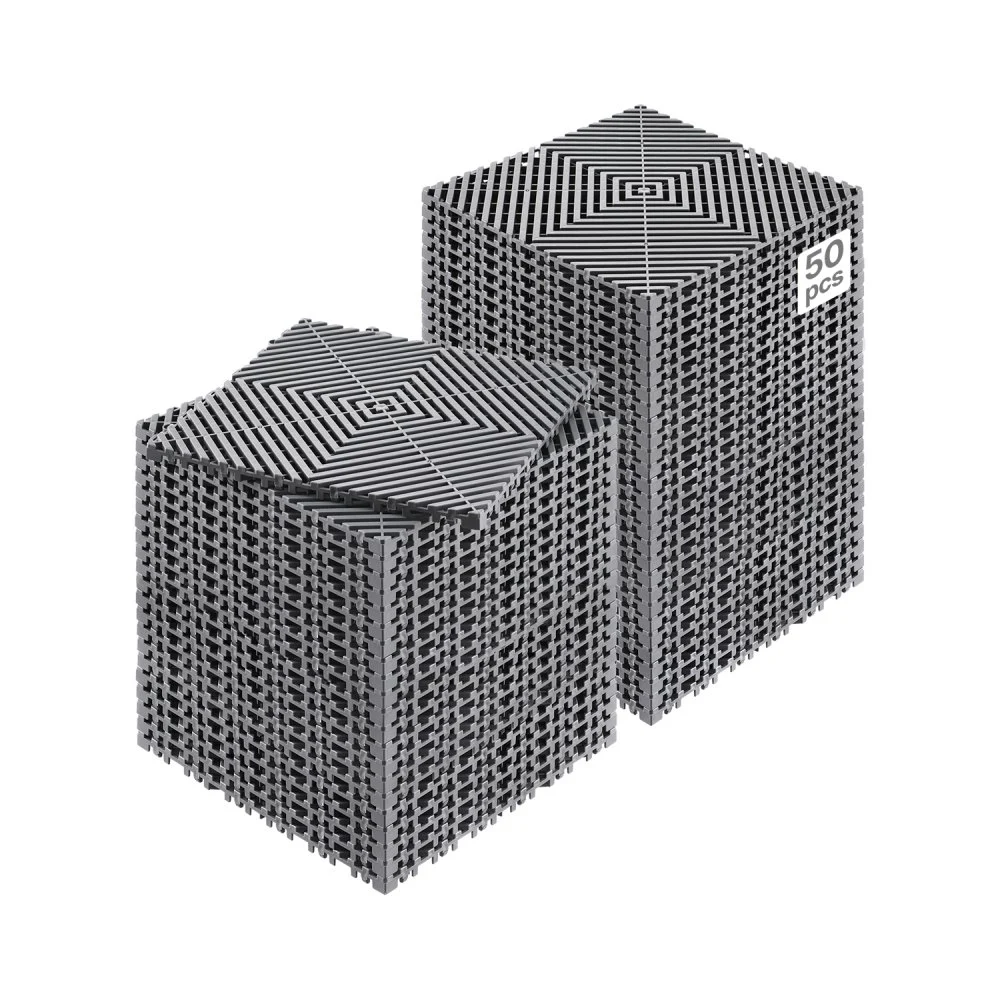 VEVOR Interlocking Drainage Mat, 12” x 12” Modular Interlocking Cushion, 50 Pcs Splicing Drainage Mats, Non-Slip Gray PP Drainage Floor Tile and Shower Mat, for Garage, Garden, Kitchen & Outdoor