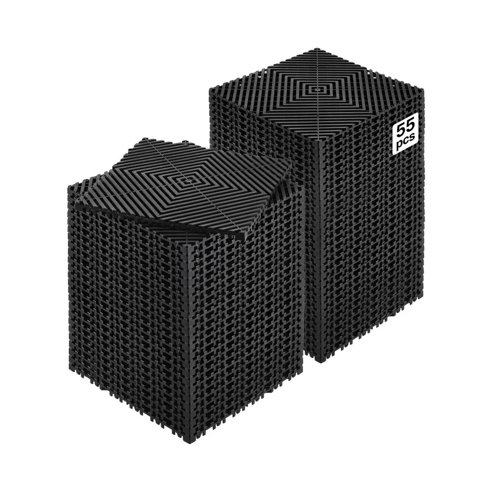 VEVOR Interlocking Drainage Mat, 12” x 12” Modular Interlocking Cushion, 55 Pcs Splicing Drainage Mats, Non-Slip Black PP Drainage Floor Tile and Shower Mat, for Garage, Garden, Kitchen & Outdoor