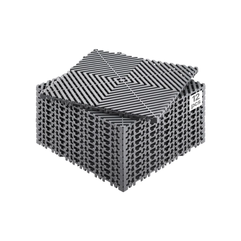 VEVOR Interlocking Drainage Mat, 12” x 12” Modular Interlocking Cushion, 12 Pcs Splicing Drainage Mats, Non-Slip Gray PP Drainage Floor Tile and Shower Mat, for Garage, Garden, Kitchen & Outdoor
