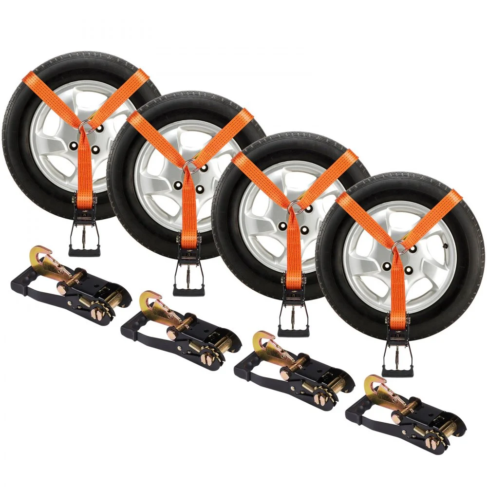 VEVOR Ratchet Tie Down Straps Kit, Lasso Style 2" x 120" Tire Straps, 5512 LBS Working Load, 11023 LBS Breaking Strength, Car Tie Down Straps with Snap Hooks for Passenger Car, Truck, Trailer, 4-Pack