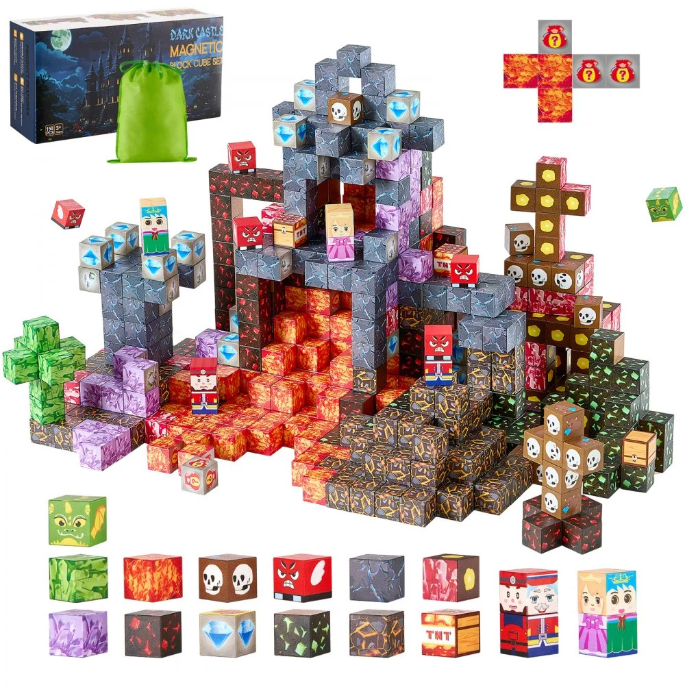 VEVOR Magnetic Blocks, 150 PCS Dark Castle Set, Magnetic Building Cubes for Kids, STEM Montessori Sensory Toys for Christmas Birthday Gift, Construction Stacking Toy for 3+ Years Old Boys & Girls