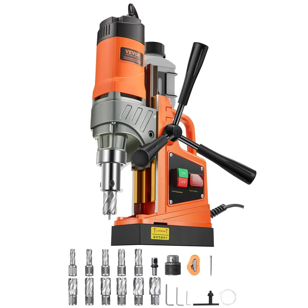 Summer Sale
VEVOR Magnetic Drill, 1450W Motor 1.6 in Boring Diameter, 2810 lbf Portable Electric Mag Drill Press, with 11 Coring Bits, 850 RPM Speed, Drilling Machine for Metal Surface, Home Improvement Industry