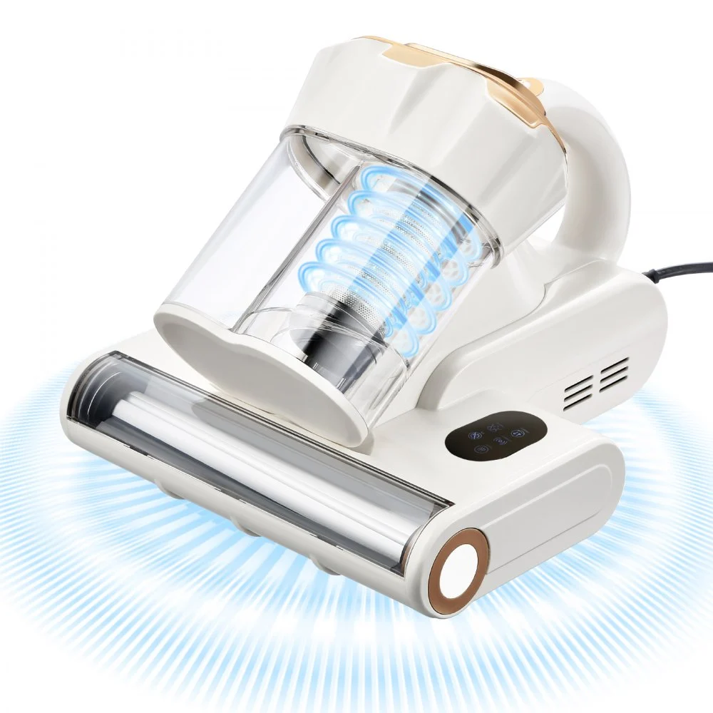 VEVOR Mattress Vacuum Cleaner, 550W Bed Vacuum Cleaner with 18Kpa Powerful Suction and Dual Dust Bin, HEPA Filter & Heating, Ultrasound Tech & Cleaning Lights, Handheld for Bed, Sofa, Corded, White