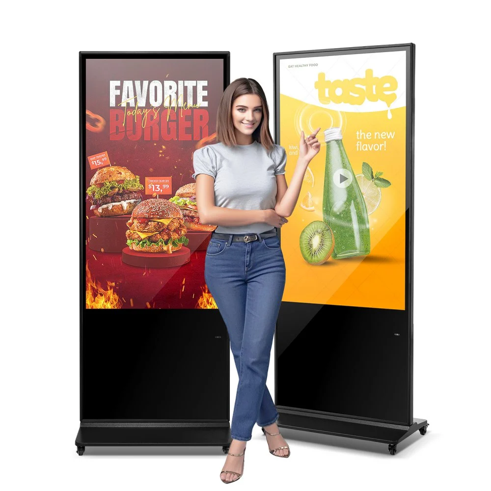 VEVOR 55 Inch Digital Signage Display, Touchscreen Digital Kiosk, Indoor Floor Standing Kiosk Display, 4K UHD LCD Screen, 2GB RAM & 32GB ROM, with WiFi HDMI/USB Input, Commercial Advertising Display