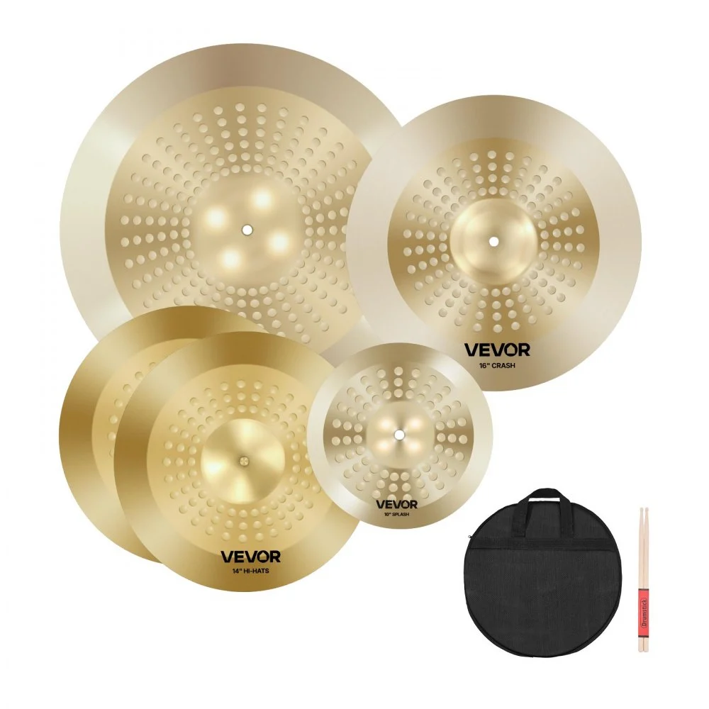 VEVOR Cymbal Pack, 4 Pieces Cymbals for Drum Set, Alloy Cymbals Drum Set Includes 14-inch Hi-Hats, 16-inch Crash, 20-inch Ride, 10-inch Splash, Drumsticks & Cymbal Bag, Alloy Cymbal Pack for Drummer