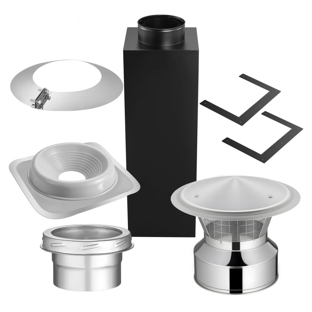 VEVOR Through the Wall Kit for 6-Inch Chimney Pipe, Stainless Steel Internal Through Wall Chimney Kit with Rain Cap,Roof Waterproof Flashing Plate for 5-30 Degree Roof Pitch(No Straight Pipe)