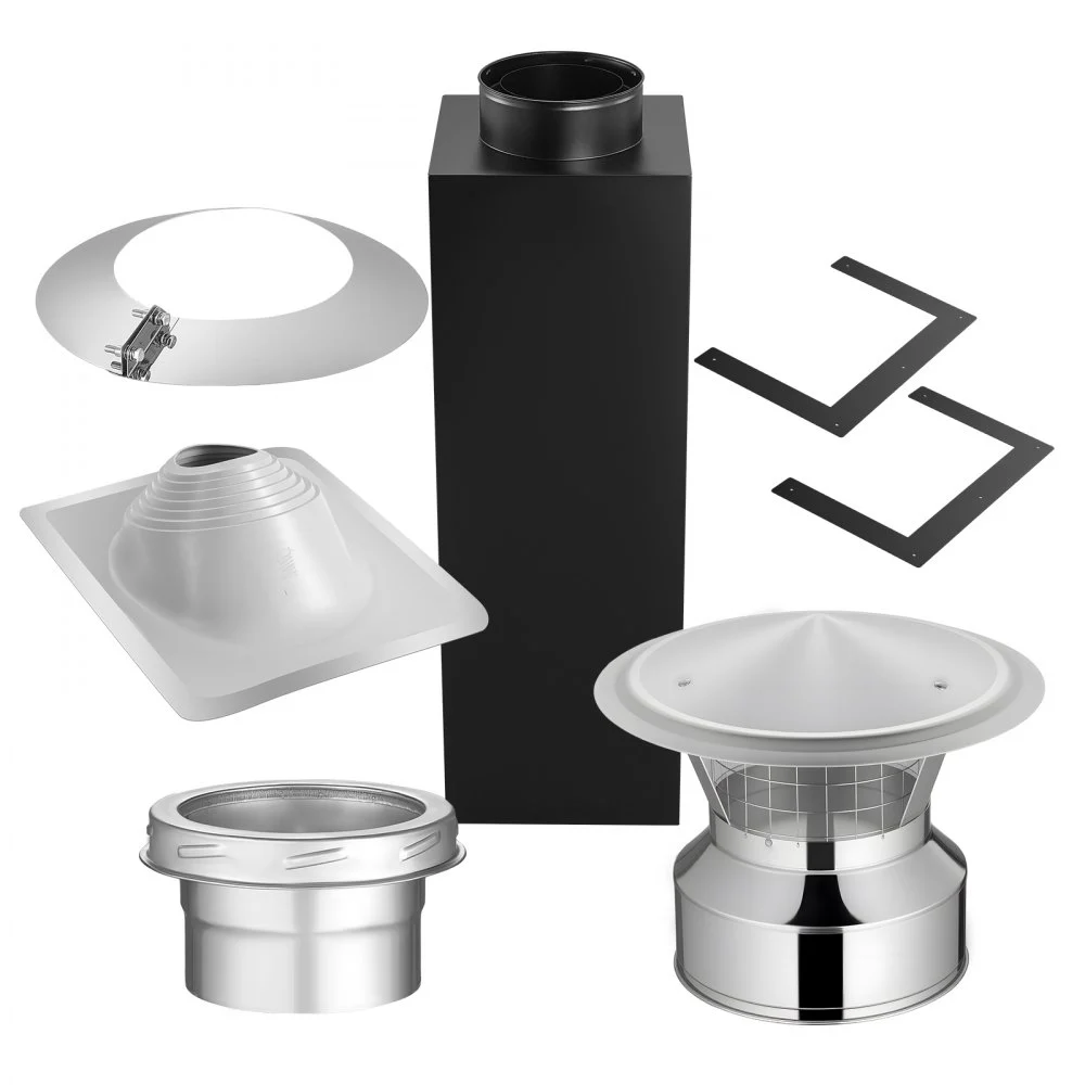VEVOR Through the Wall Kit for 6-Inch Chimney Pipe, Stainless Steel Internal Through Wall Chimney Kit with Rain Cap,Roof Waterproof Flashing Plate for 30-45 Degree Roof Pitch(No Straight Pipe)