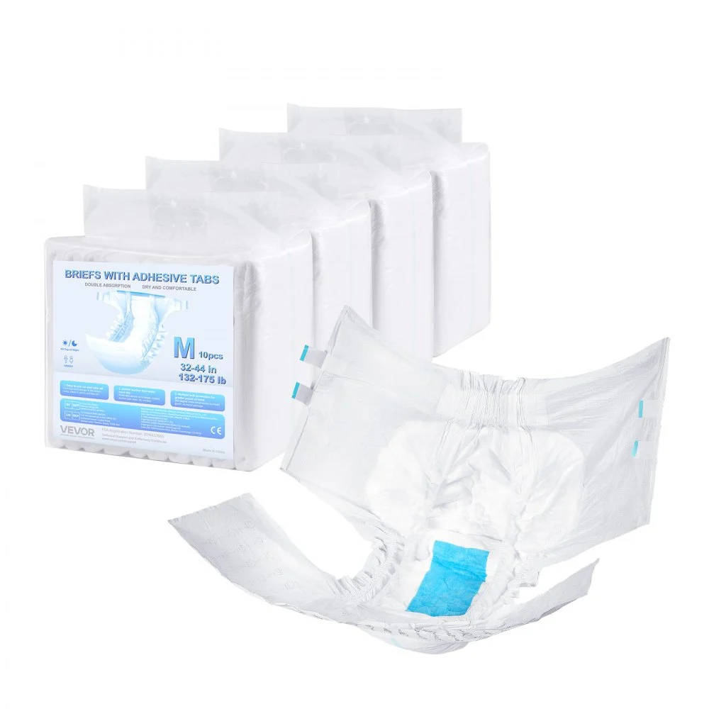 VEVOR Adult Briefs with Tabs, Super Absorbent Incontinence Briefs for Men and Women, Disposable Adult Diapers with Leakproof 3D Surround Guard & Wetness Indicator - M Size, 40 Count (4 Packs of 10)
