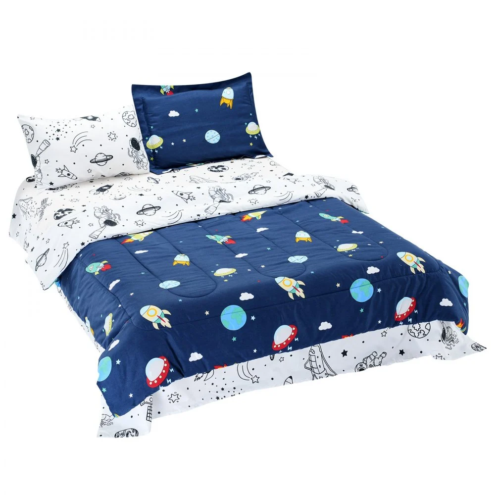 VEVOR Kids Comforter Set, 5 Pieces, Twin Bedding Sets with 1 Comforter, 1 Flat Sheet, 1 Fitted Sheet, 2 Pillowcases, Soft Microfiber & Space Printed, Bedding Comforter Sets for Boys Girls Teen