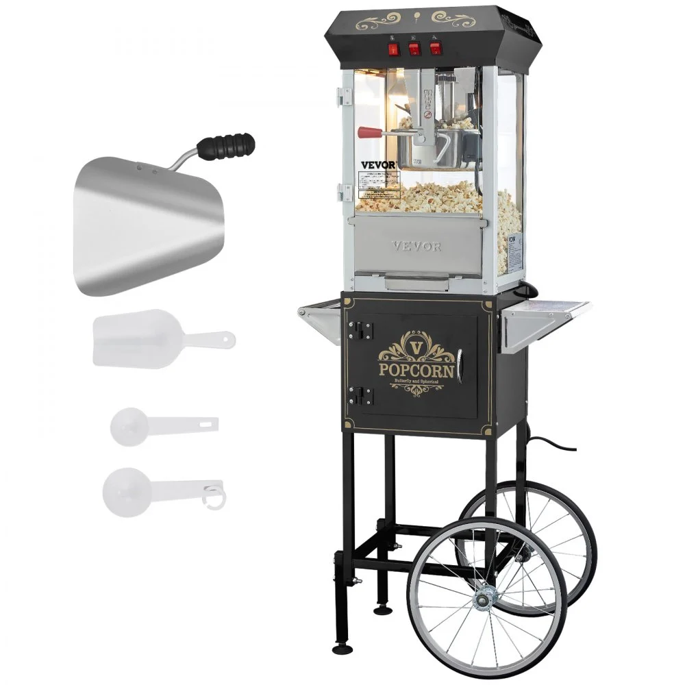 Summer Sale
VEVOR Popcorn Maker with Cart, 850W Popcorn Popper Machine, 8 Oz Kettle Makes 48 Cups per Batch, Popcorn Maker Equipped with Tempered Glass, Includes 4 Scoops, Movie Theater Style, Black