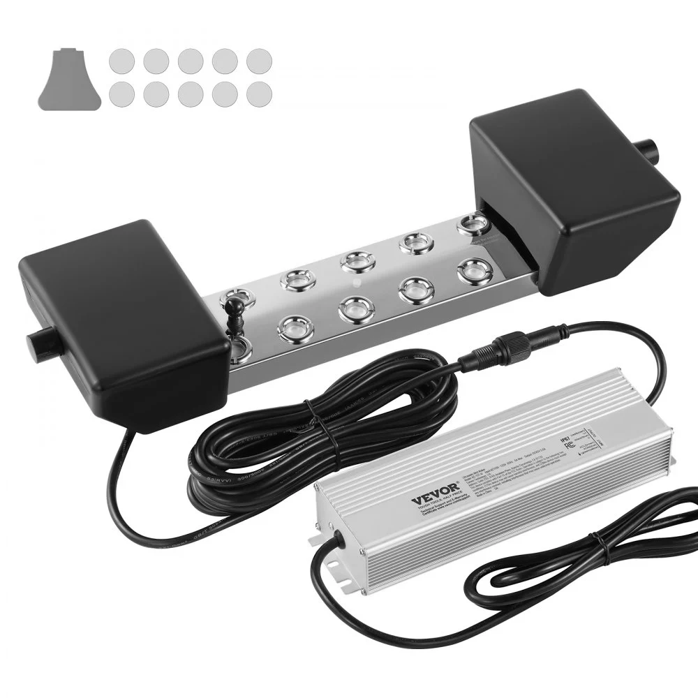 VEVOR Ultrasonic Mist Maker 10 Head, 7000mL/H Ultrasonic Fogger, Mist Maker with 280W IP67 Waterproof Power Supply, Buoy, Replacement Discs, for Pond, Garden, Rockery, Greenhouse, Halloween Decoration