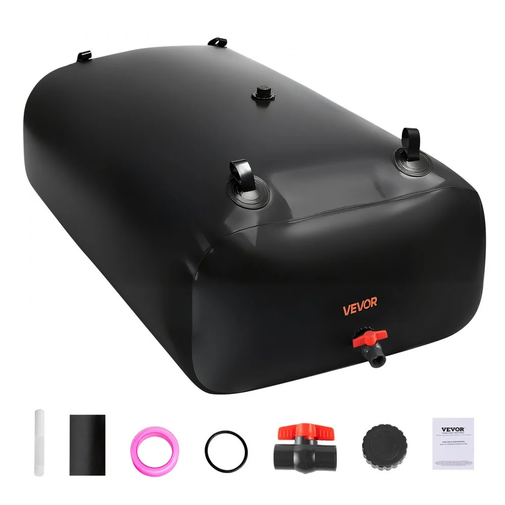 VEVOR Water Storage Bladder, 142.7 Gallon (540L) Water Storage Container Tank, 1000D PVC Large Capacity Soft Bag Bladder, Collapsible Portable for Garden Irrigation, Camping, RV, Emergency Use - Black