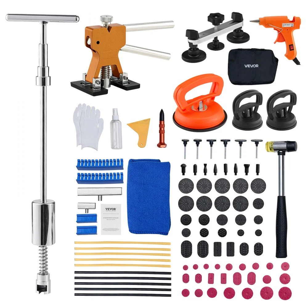 VEVOR Dent Puller Kit, 100 PCS Paintless Dent Removal Kit with Golden Lifter, Bridge Puller, Slide Hammer T-Bar, Glue Gun, Auto Body Hail Damage Remover Tools for Car Refrigerator Door Ding Repair