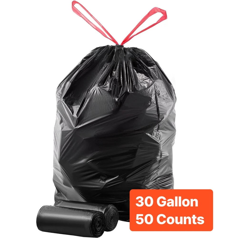 Clearance
VEVOR Drawstring Trash Bags, 30 Gallon 50 Count Tall Kitchen Trash Bags, Extra Thick Tough and Durable Garbage Bag, Recyclable Bin Bag with Drawstrings, for Home Kitchen, Office, RV & Camping (Black)