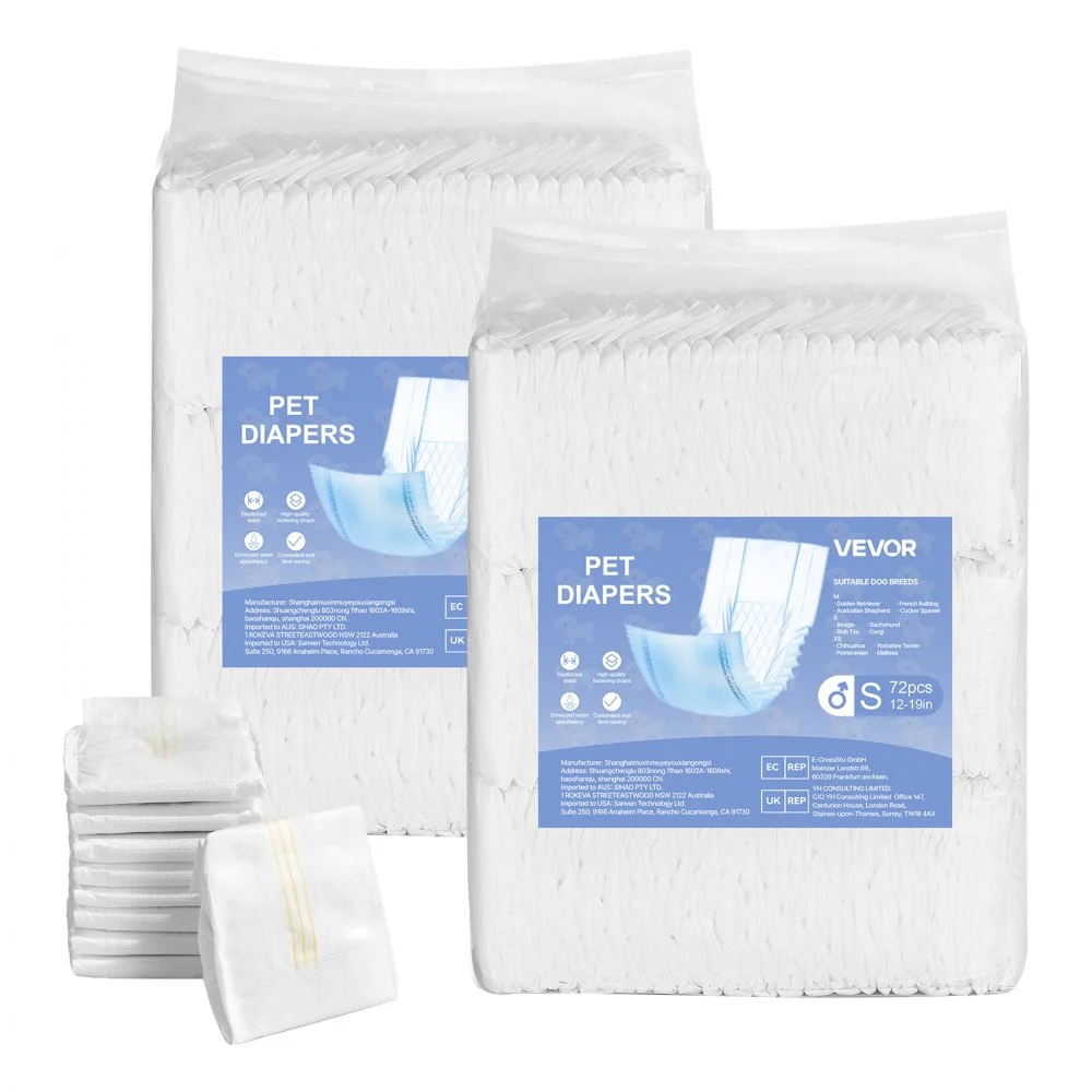 VEVOR Disposable Male Dog Diapers, Super Absorbent Male Dog Wraps, 360 ° Leak-Proof Belly Bands with Wetness Indicator for Doggies in Heat, Training, Incontinence - S, 144 Count (2 Packs of 72)