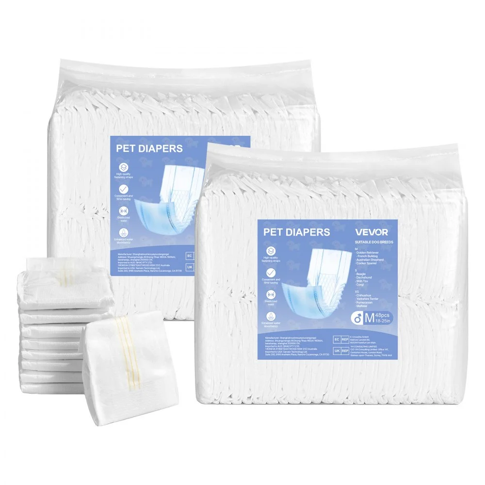 VEVOR Disposable Male Dog Diapers, Super Absorbent Male Dog Wraps, 360 ° Leak-Proof Belly Bands with Wetness Indicator for Doggies in Heat, Training, Incontinence - M, 96 Count (2 Packs of 48)