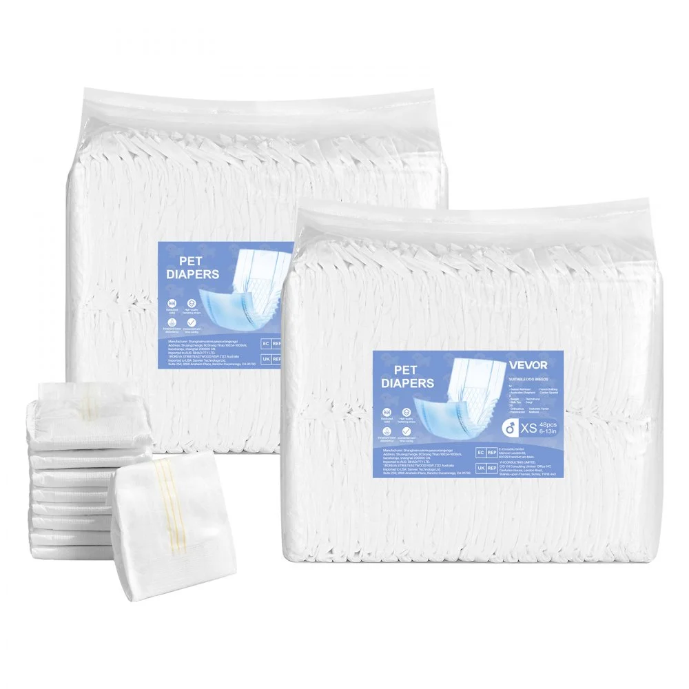 VEVOR Disposable Male Dog Diapers, Super Absorbent Male Dog Wraps, 360 ° Leak-Proof Belly Bands with Wetness Indicator for Doggies in Heat, Training, Incontinence - XS, 96 Count (2 Packs of 48)