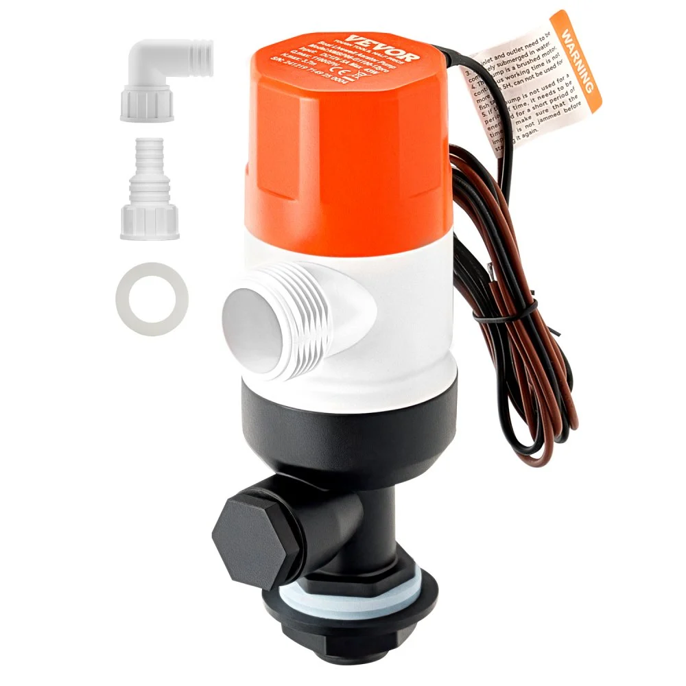 VEVOR Livewell Pump for Boat, 12V 1100 GPH Straight Livewell Aerator Pump with Dual Inlet, ABA Housing & Detachable Motor Cartridge, Corrosion-Resistant Livewell/Baitwell Pump for Freshwater Saltwater