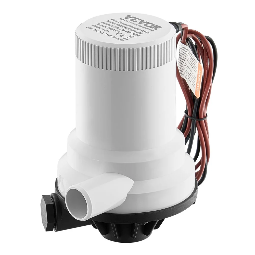 VEVOR Livewell Pump for Boat, 12V 1600 GPH Straight Livewell Aerator Pump with Dual Inlet, ABA Housing & Detachable Motor Cartridge, Corrosion-Resistant Livewell/Baitwell Pump for Freshwater Saltwater