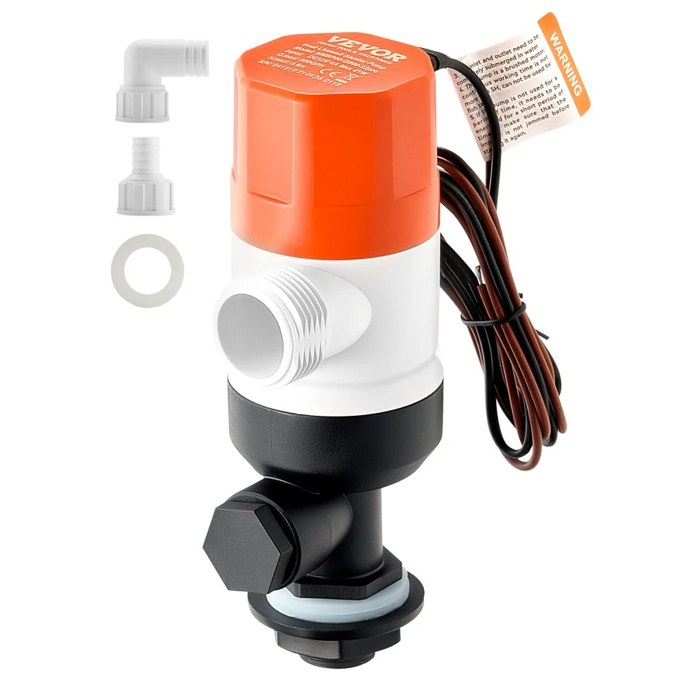 VEVOR Livewell Pump for Boat, 12V 800 GPH Straight Livewell Aerator Pump with Dual Inlet, ABA Housing & Detachable Motor Cartridge, Corrosion-Resistant Livewell/Baitwell Pump for Freshwater Saltwater