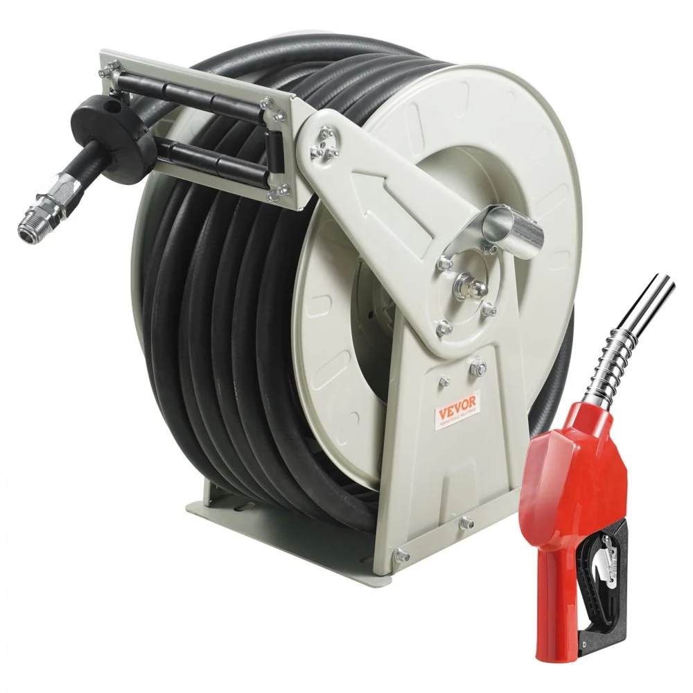 Summer Sale
VEVOR Fuel Hose Reel, 1" x 50', Extra Long Retractable Diesel Hose Reel, Heavy-Duty Carbon Steel Construction with Automatic Fuel Nozzle, NBR Rubber Hose for Aircraft Ship Vehicle Tank Truck, 300 PSI